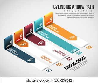 Vector illustration of Isometric Cylindric Arrow Path Infographic design element.