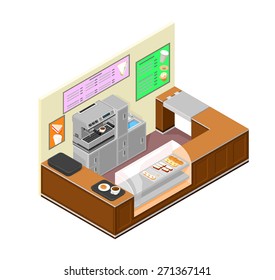 A vector illustration of an isometric deli food counter.
Coffee Shop Interior illustration.
Food shop store interior.