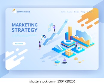 Isometrisches Design-Konzept für Vektorgrafik der Marketingstrategie für Website und mobile Website. Seitenvorlage für die Landung. Einfache Bearbeitung und Anpassung. 