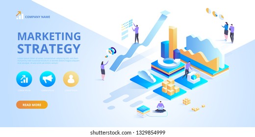 Vector illustration isometric design concept of Marketing Strategy for website and mobile website. Landing page template. Easy to edit and customize. 