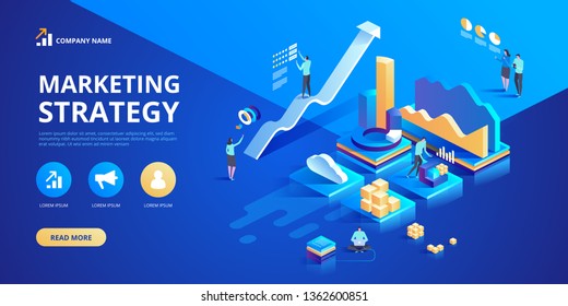 Vector illustration isometric design concept of Marketing Strategy for website and mobile website. Landing page template. Easy to edit and customize. 