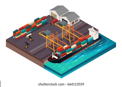 A vector illustration of Isometric Design of a Shipping Port