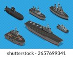 A vector illustration of Isometric of Different Battleships