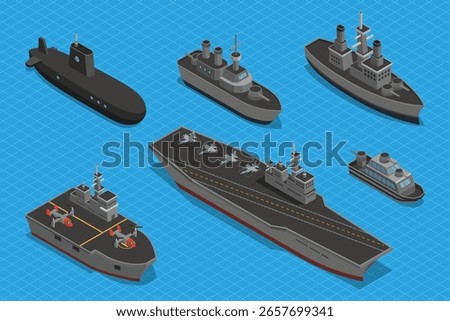 A vector illustration of Isometric of Different Battleships