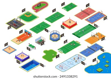 A vector illustration of Isometric Different Sport Courts