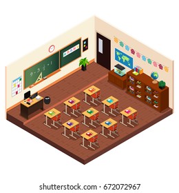 A vector illustration of Isometric of a Elementary School Classroom