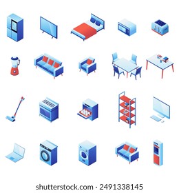 Una Ilustración vectorial de artículos domésticos isométricos cotidianos