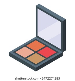 Vector illustration of an isometric eyeshadow makeup palette with various colors