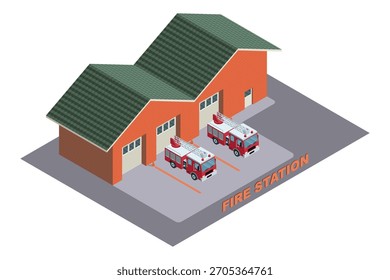 Una Ilustración vectorial isométrica de una estación de bomberos