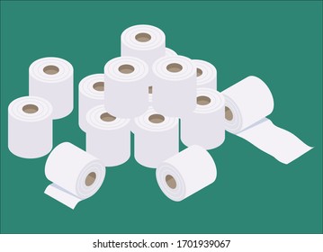 Vector illustration of isometric and flat design stacked toilet paper