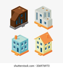 Vector illustration of isometric flat home set