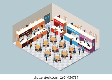 A vector illustration of Isometric Food Court