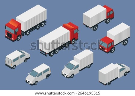A vector illustration of Isometric of Freight Trucks Vans Transportation