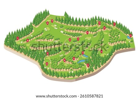 A vector illustration of Isometric Full 18 Holes Golf Course
