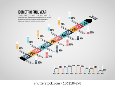 Vector illustration of Isometric Full Year Infographic design element.