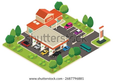A vector illustration of Isometric of a Gas Station