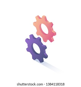 Vector illustration. Isometric gears are isolated on a white background. Isometric icon for your projects.
