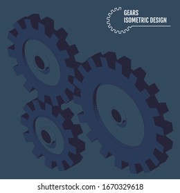 Vector illustration of isometric gears on the grey background.