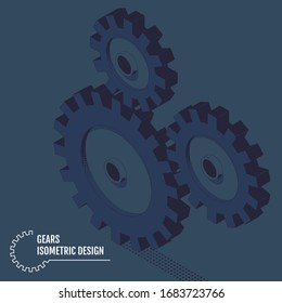 Vector illustration of isometric gears on the grey background.
