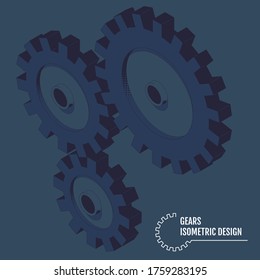 Vector illustration of isometric gears on the grey background.