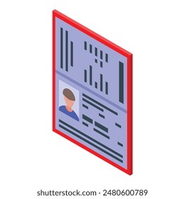 Ilustración vectorial de una tarjeta de identificación isométrica, con una foto y campos de texto