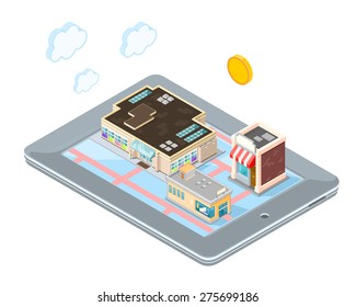 A vector illustration of an isometric Internet shopping.
On line Shopping Isometric Illustration Icon.
Searching and shopping on the web.