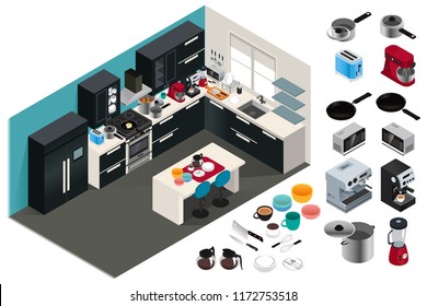 A vector illustration of Isometric Kitchen Appliances 