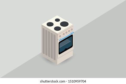 A vector illustration of an isometric kitchen oven. Isometric kitchen oven. Industrial Kitchen Cooker.