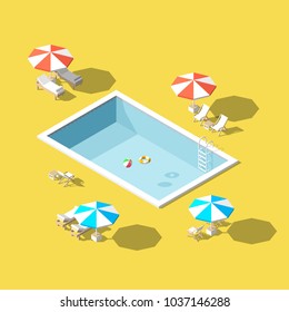 Vector illustration Isometric low poly Chaise lounges in swimming pool