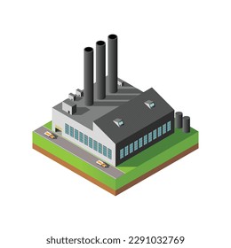 Vektorgrafik einer isometrischen Low-Poly-Kraftanlage mit Rauchgasstapeln. 