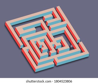 Vector Illustration Of Isometric Maze With Pinball