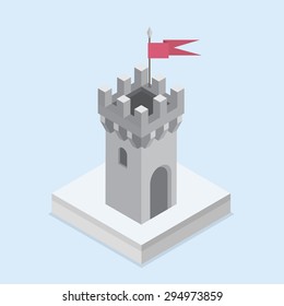 A vector illustration of an isometric medieval castle tower