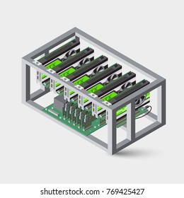 Vector Illustration Isometric Mining Farm Crypto Bitcoin