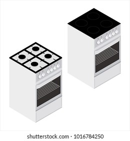 Vector illustration isometric modern  electric and gas stove set, collection. Kithcen appliance