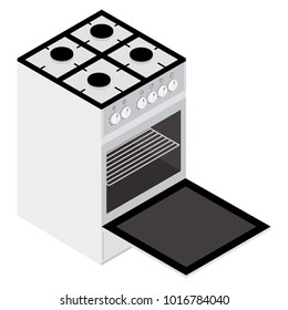 Vector illustration isometric modern opened electric or gas stove. Kithcen appliance