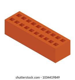 Vector illustration isometric new red perforated ceramic brick isolated on white