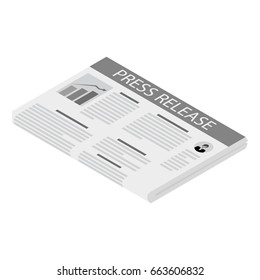 Vector Illustration Isometric Newspaper Icon With Header Press Release.