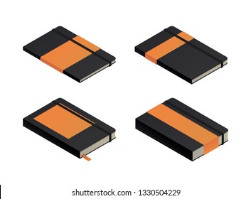 Vector illustration isometric notepads of different thickness isolated on white background