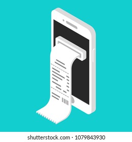 Vector Illustration Isometric Online Shopping On Smartphone With Digital Bill Ticket