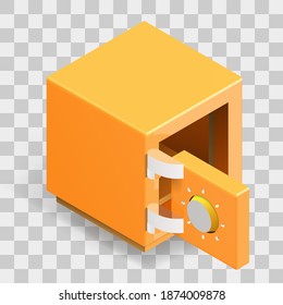 
Vector illustration of isometric opened strongbox icon full colors on transparent background. Safety symbol usable for a web site design, logo, app, UI, posters.