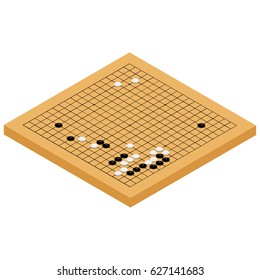 Vector illustration isometric perspective 3d traditional Chinese, Japanese strategy board game. 