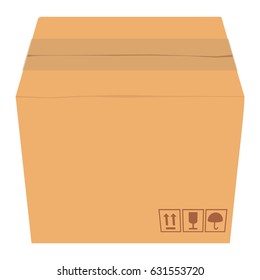 Vector illustration isometric perspective 3d brown closed cardboard box  icon  isolated on white background.