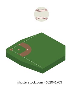 Vector illustration isometric perspective 3d baseball ball and field icon set. Baseball diamond. Sport equipment