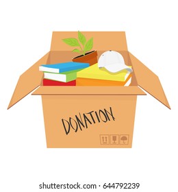 Vector illustration isometric perspective donation box with books icon. Education pile, stack of books