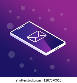 Vector illustration - isometric phone with mail icon