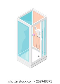A vector illustration of an isometric power shower inset in cubical.
Isometric Shower.
Modern household shower icon.