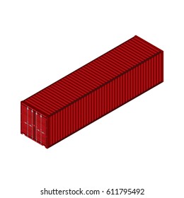 Vector illustration of isometric red cargo container for shipping and transportation work isolated on white background.