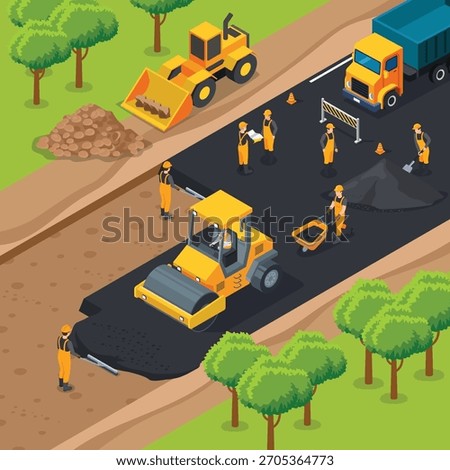 A vector illustration of Isometric of a Road Construction Workers