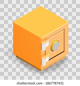 Vector Illustration Of Isometric Safe Strongbox Icon In Colorful Ion Transparent Background. Safety Symbol Usable For A Web Site Design, Logo, App, UI, Posters.