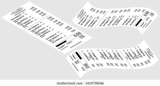 Vector illustration at Isometric. Set of paper financial, cashier's checks, invoice. Receipt of payment for services, purchases. Business, electronic commerce